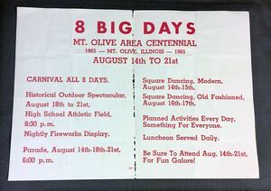 Original 1965 Poster - Mt. Olive Illinois Area Centennial Celebration Genealogy